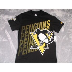 Pittsburgh Penguins  Starter NHL Hockey Black  T Shirt Size L  NEW with Tag